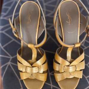 Yves Saint Laurent Gold Strappy Sandals